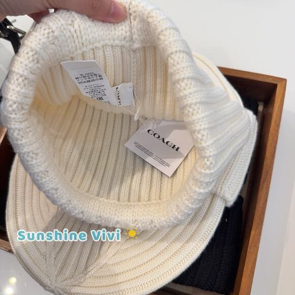 NWT Coach 1941 Embroidered Knit Beanie Wool CU806 Chalk White Unisex One Size - Picture 5 of 9